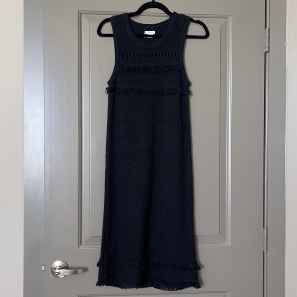 J Crew cotton black dress with fringe detail